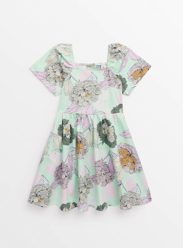 Mint Green Floral Puff Sleeve Dress 7 years